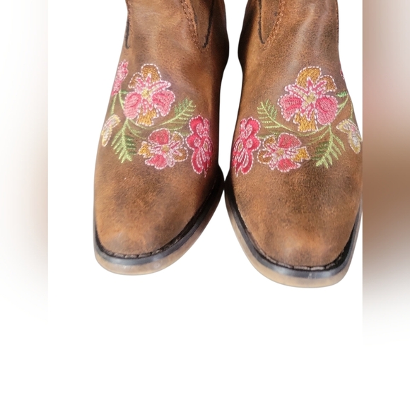Roper Girls' Brown Floral Faux Leather Embroidery Snip Toe Cowboy Boots Sz 11 - Picture 8 of 8